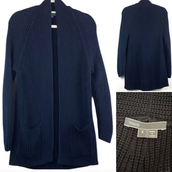 Vince navy blue shawl collar cotton cardigan - Picture 1 of 8